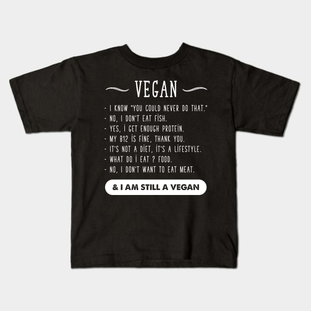 Vegan and I am still vegan Kids T-Shirt by captainmood